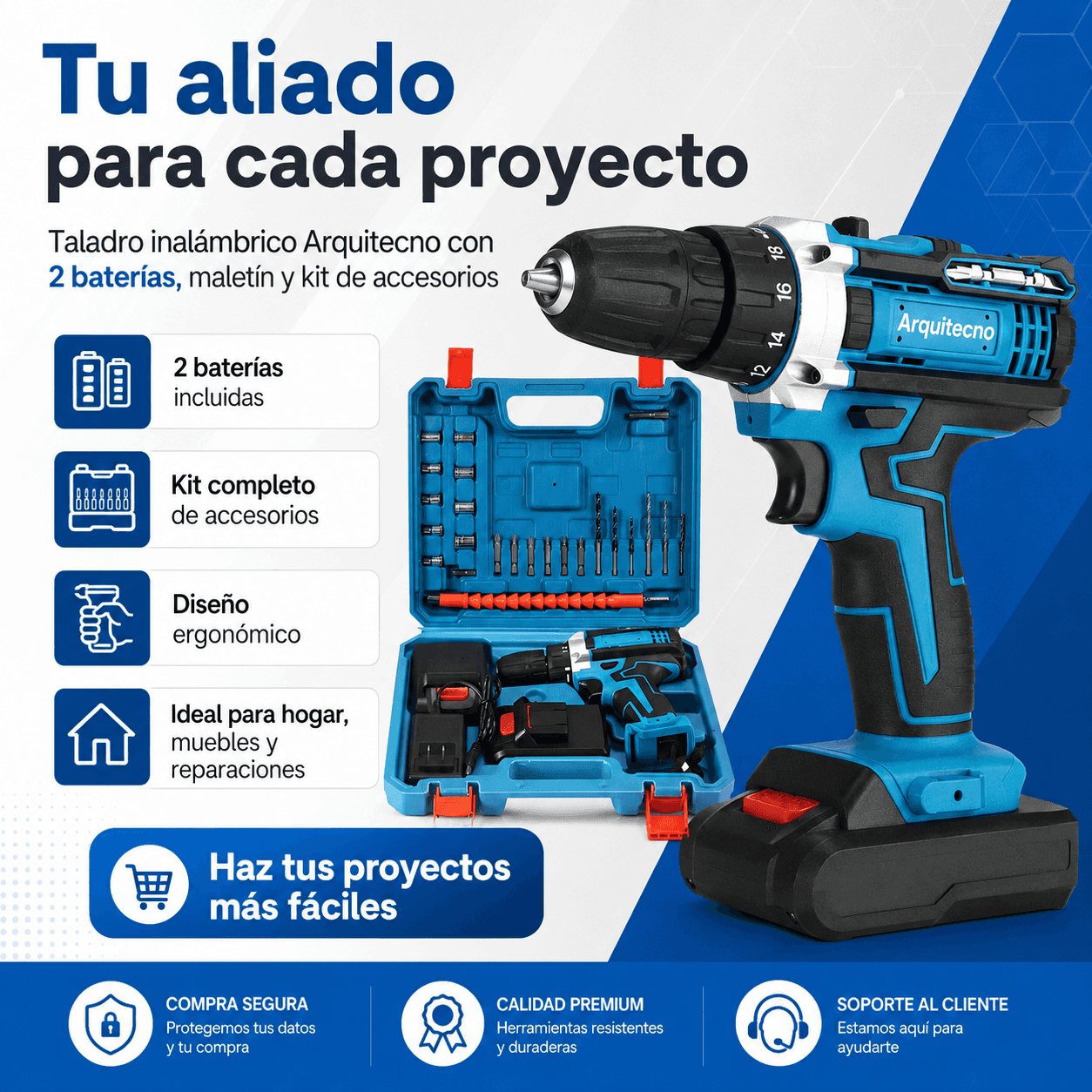 Arquitecno™ Taladro Inalámbrico 2 Baterías 48V con Accesorios 2