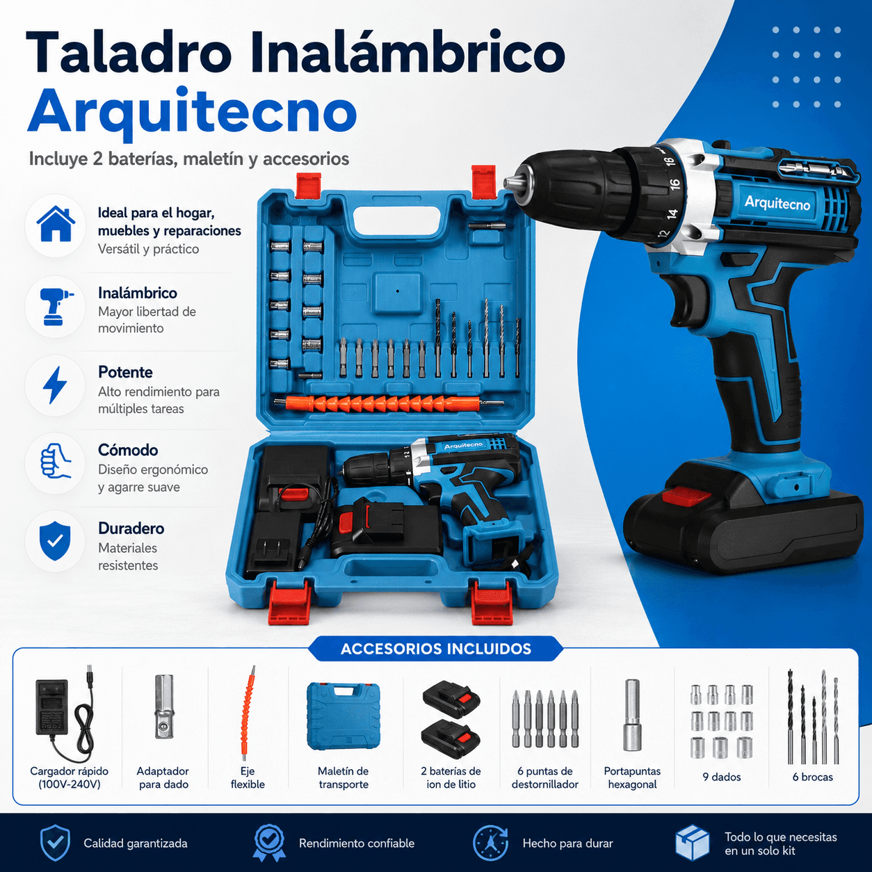 Arquitecno™ Taladro Inalámbrico 2 Baterías 48V con Accesorios